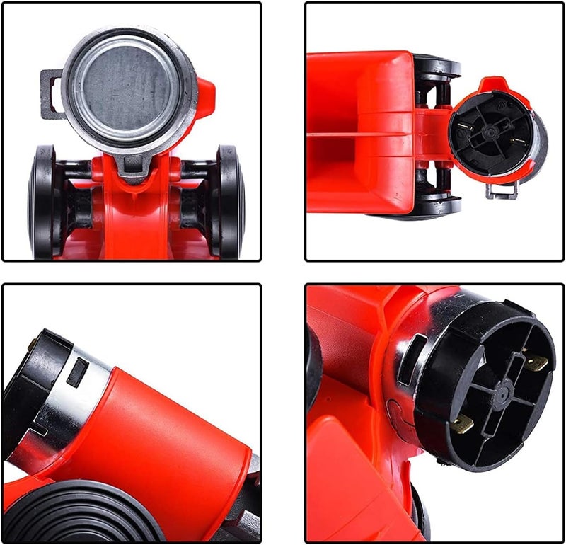 Oshotto Nautilus Twin Air Horn Universal for Cars, Trucks, Boats, ATVS, Motorcycles and Scooters Standard Red - Image 2